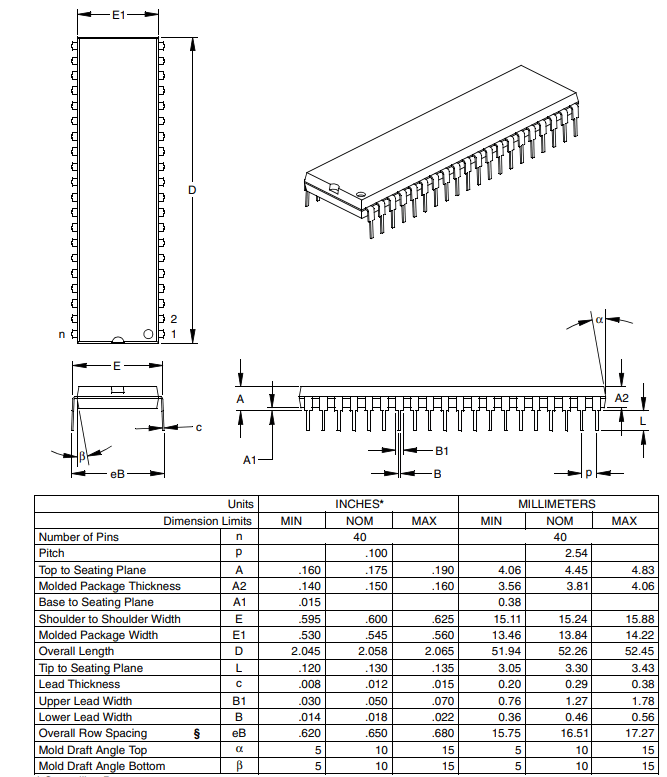 PIC18F452 Mechanical Dimensions