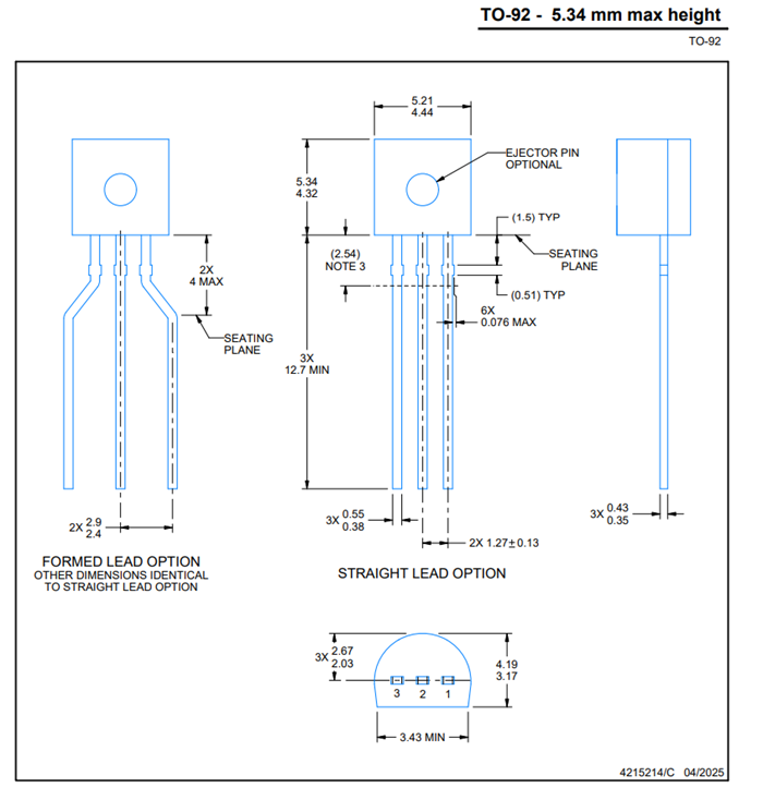 LM35 temperature sensor package and dimensions