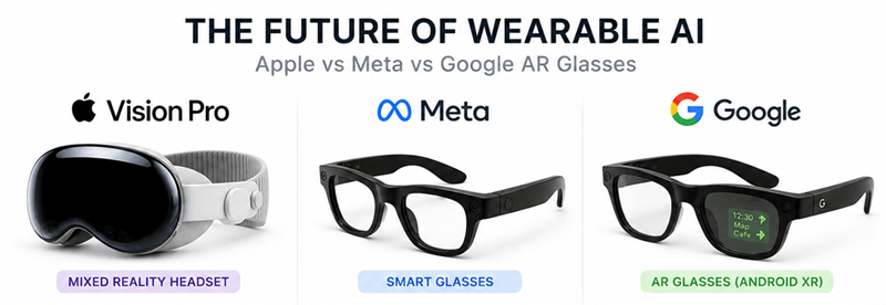 Google AR Glasses vs Apple Vision Pro vs Meta Smart Glasses